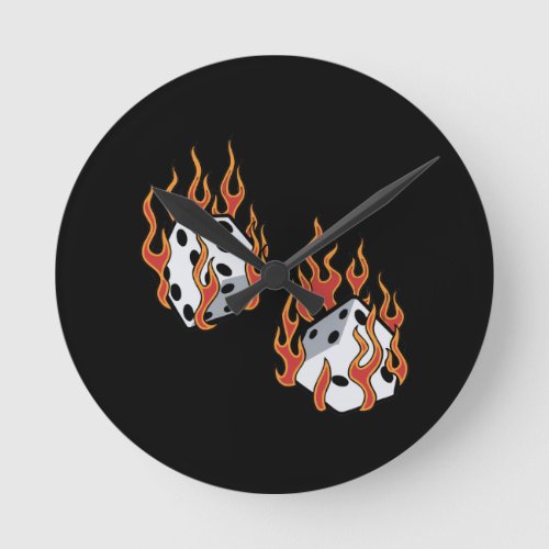 Flaming Dice Round Clock