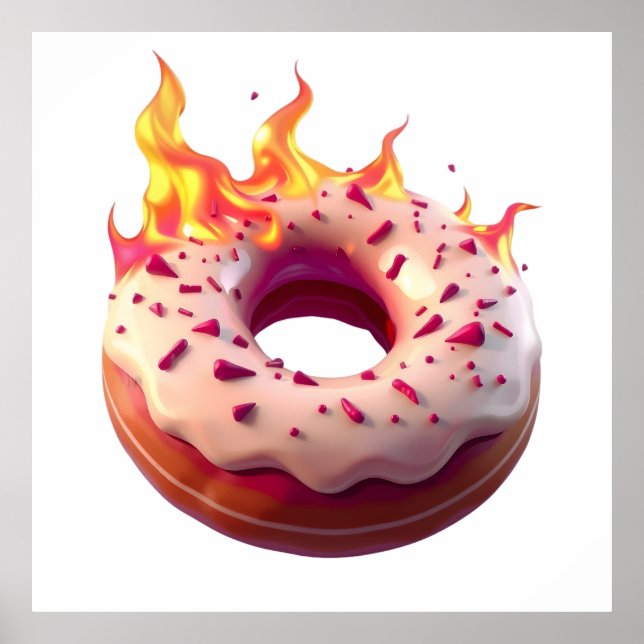 Flaming Donut with White Frosting and Sprinkles Poster (Front)