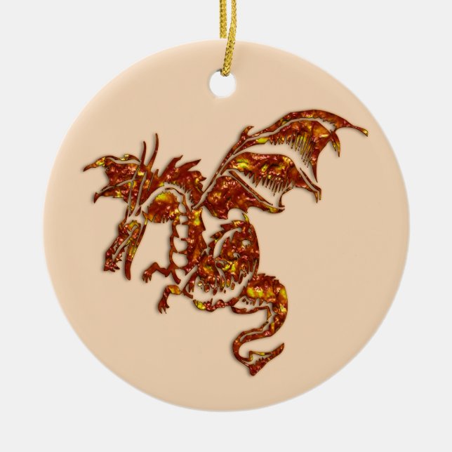 Flaming Dragon Ceramic Ornament (Front)