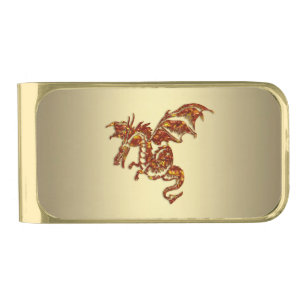 Flaming Dragon Gold Finish Money Clip