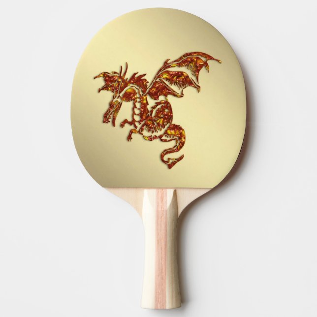 Flaming Dragon Gold Ping Pong Paddle (Front)