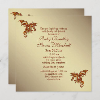 Flaming Dragon Golden 2 Wedding Theme Invitation