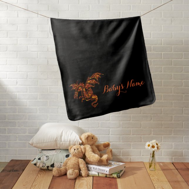 Flaming Dragon on Black Baby Blanket (In Situ)