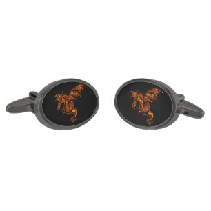 Flaming Dragon on Black Cufflinks