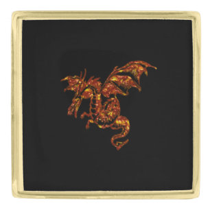 Flaming Dragon on Black Gold Finish Lapel Pin
