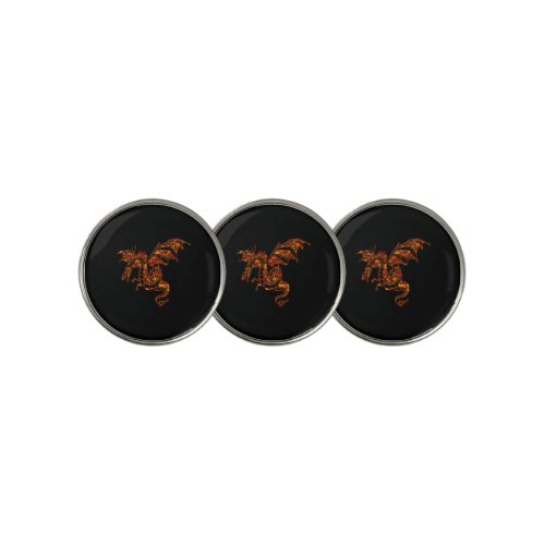 Flaming Dragon on Black Golf Ball Marker