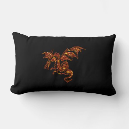 Flaming Dragon on Black Lumbar Pillow