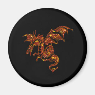 Flaming Dragon on Black Magnet