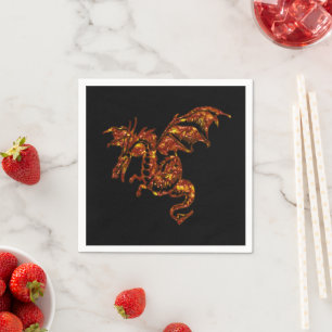 Flaming Dragon on Black Napkins