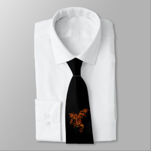 Flaming Dragon on Black Neck Tie