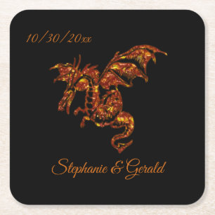 Flaming Dragon on Black Personal Square Paper Coaster