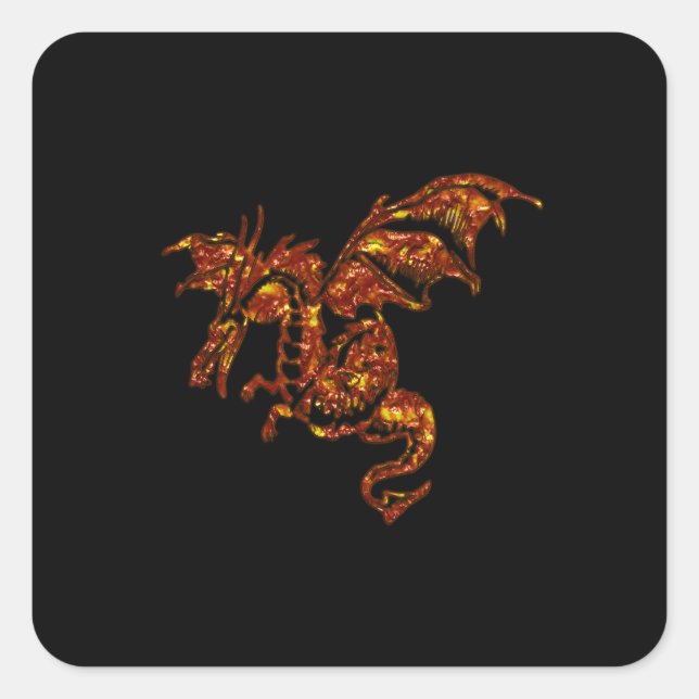 Flaming Dragon on Black Square Sticker (Front)
