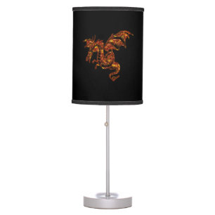 Flaming Dragon on Black Table Lamp