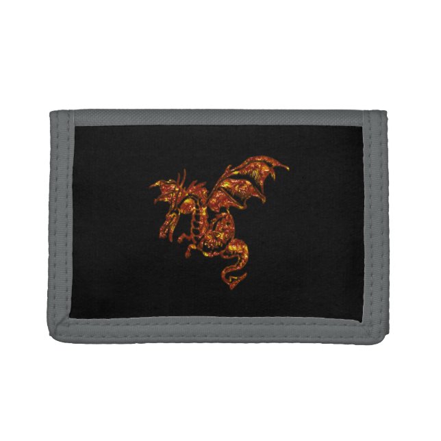 Flaming Dragon on Black Trifold Wallet (Front)