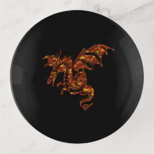 Flaming Dragon on Black Trinket Tray