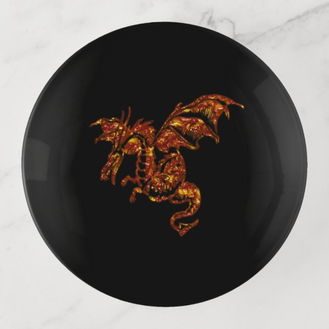 Flaming Dragon on Black Trinket Tray (Front)