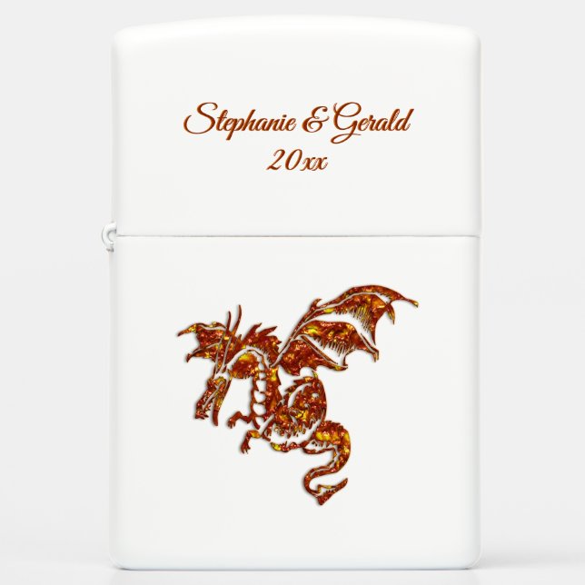 Flaming Dragon on Gold Personal Zippo Lighter (Front)