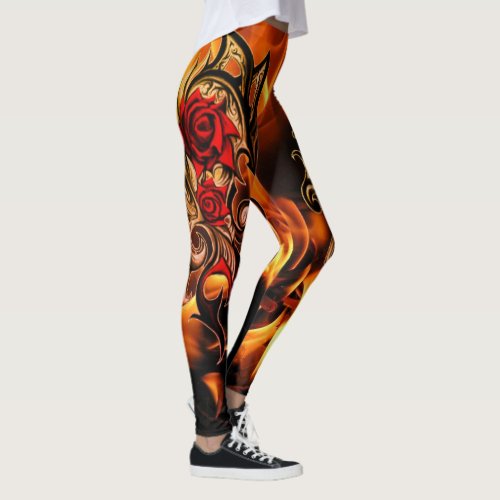 flaming dragon roses of gold leggings