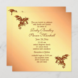 Flaming Dragon Titian Fantasy Wedding Theme Invitation