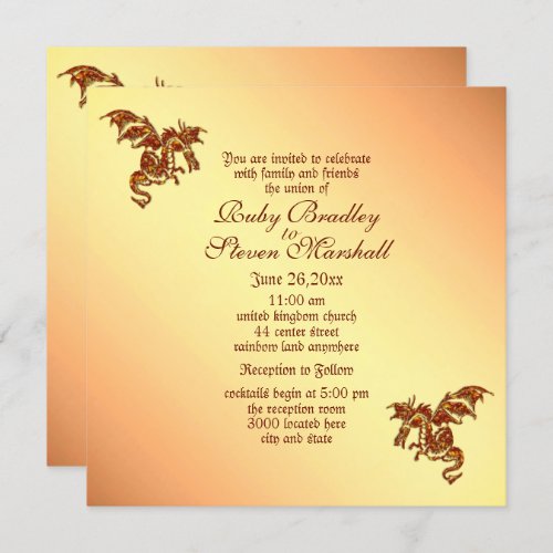  Flaming Dragon Titian Fantasy Wedding Theme Invitation