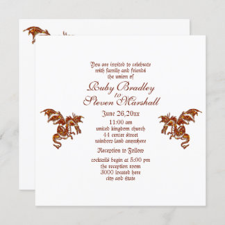  Flaming Dragon White Fantasy Wedding Theme   Invitation