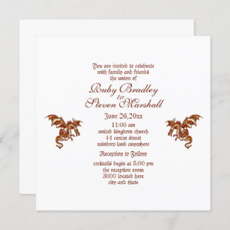 Flaming Dragon White Fantasy Wedding Theme Invitation