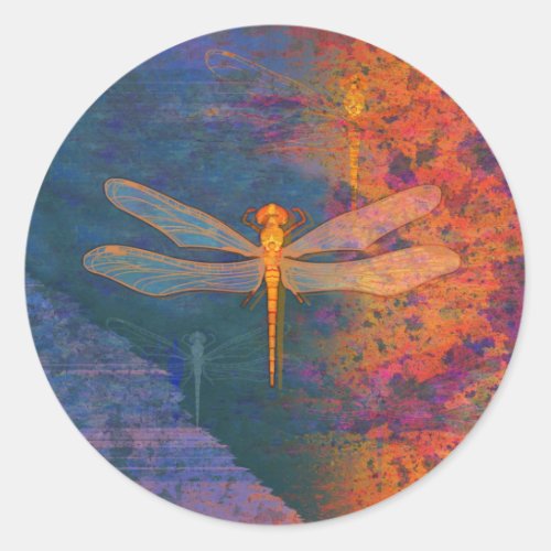 Flaming Dragonfly Classic Round Sticker
