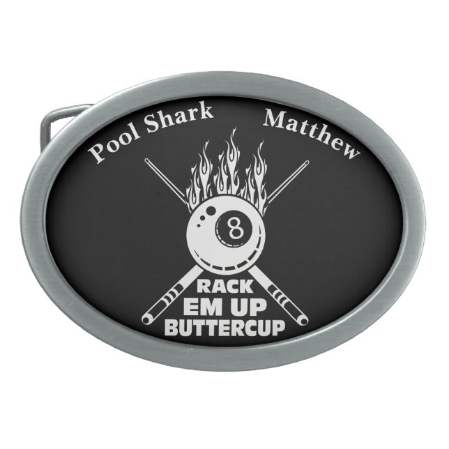 Flaming Eight Ball Design: Rack 'Em Up! Belt Buckle (Front)