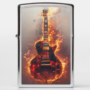 Flaming Electric Guitar Black and Red Zippo Lighter