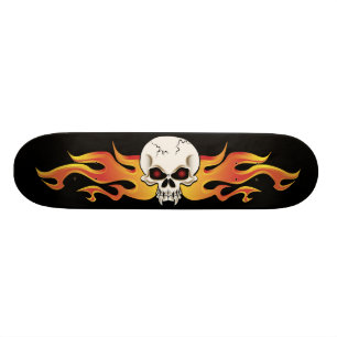 Flaming Fanged Skull Skateboard Deck