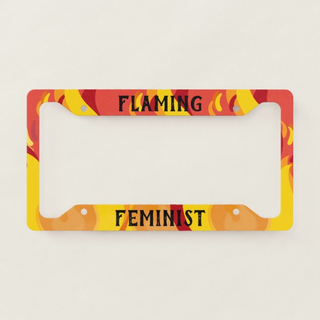 Flaming Feminist RBG Ginsburg Feminism Flames 20 License Plate Frame (Front)