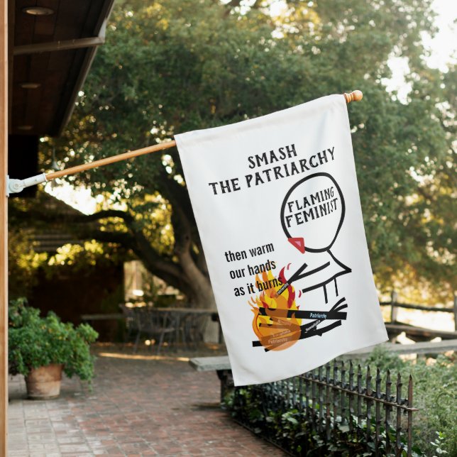 Flaming Feminist Smash the Patriarchy 9 House Flag (In SItu)