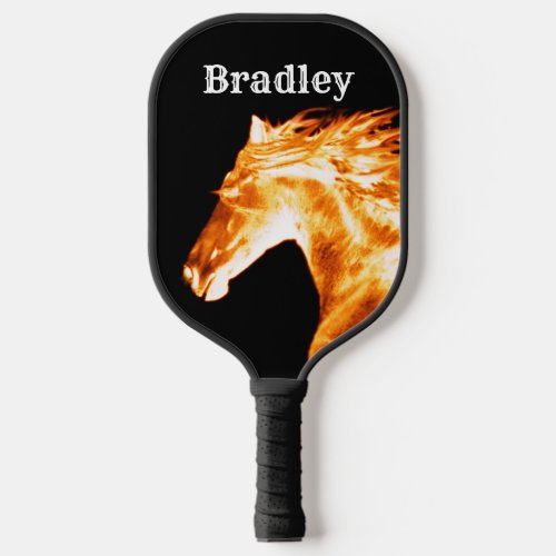 Flaming Fire Horse Personalized Pickleball Paddle