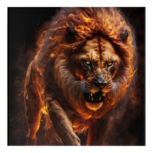 Flaming Fire Lion Acrylic Print