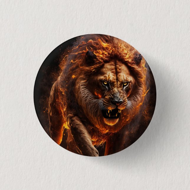 Flaming Fire Lion Button (Front)