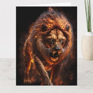 Flaming Fire Lion Card