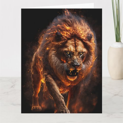 Flaming Fire Lion Card