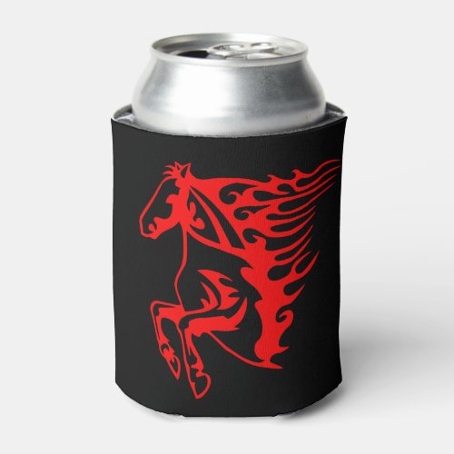 Flaming Fire Red Bronco Mustang Wild Horse Can Cooler