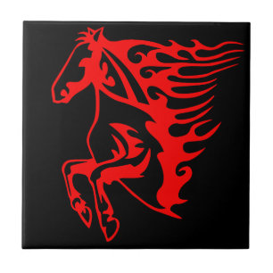 Flaming Fire Red Bronco Mustang Wild Horse Ceramic Tile