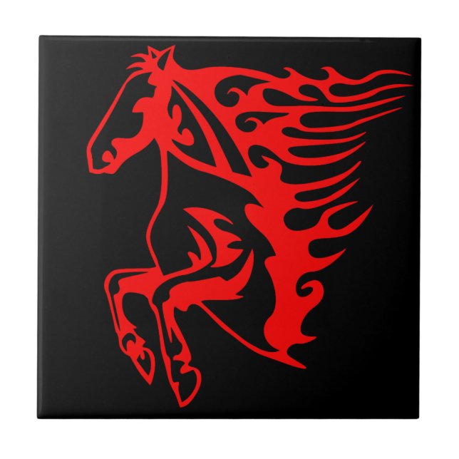 Flaming Fire Red Bronco Mustang Wild Horse Ceramic Tile (Front)