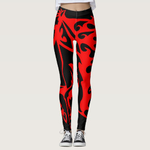 Flaming Fire Red Bronco Mustang Wild Horse Leggings