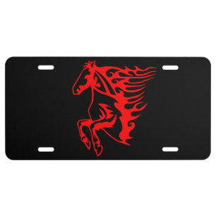 Flaming Fire Red Bronco Mustang Wild Horse License Plate