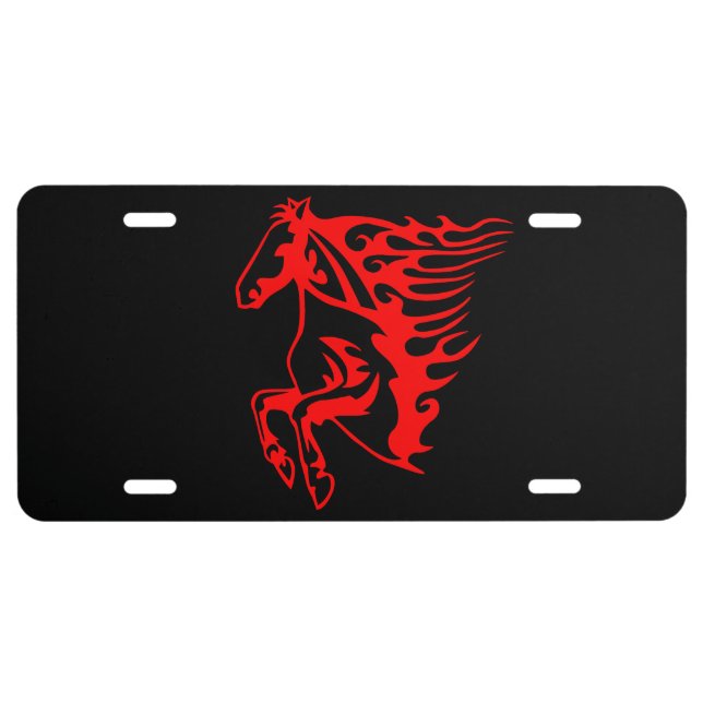 Flaming Fire Red Bronco Mustang Wild Horse License Plate (Front)