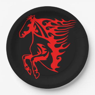 Flaming Fire Red Bronco Mustang Wild Horse Paper Plates