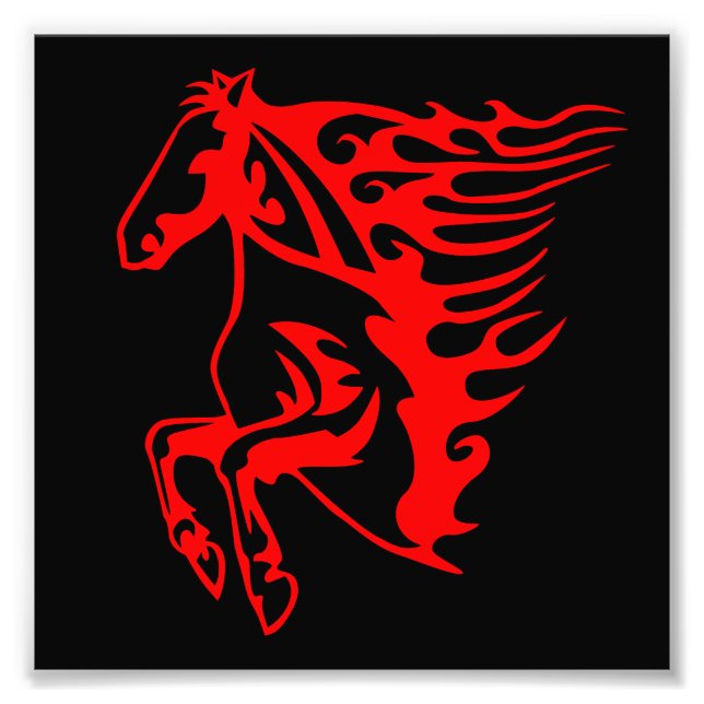 Flaming Fire Red Bronco Mustang Wild Horse Photo Print (Front)