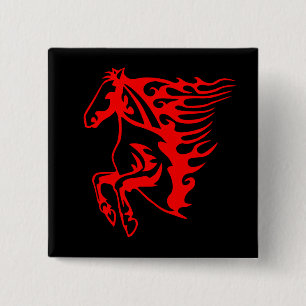 Flaming Fire Red Bronco Mustang Wild Horse Pinback Button