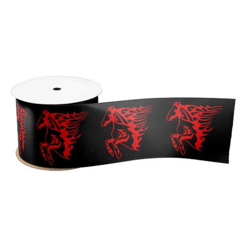 Flaming Fire Red Bronco Mustang Wild Horse Satin Ribbon