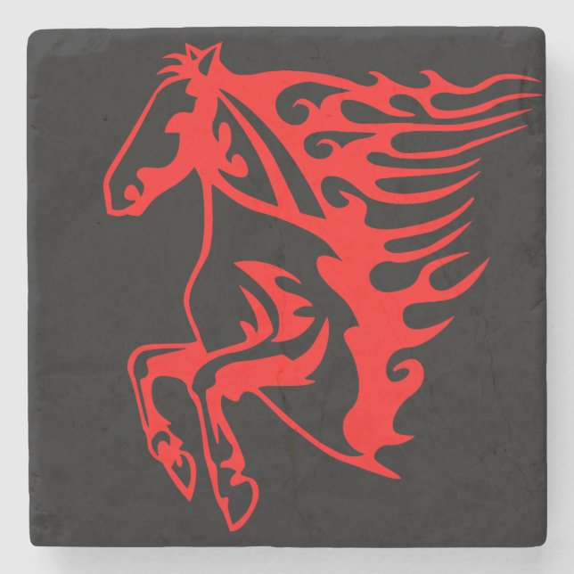 Flaming Fire Red Bronco Mustang Wild Horse Stone Coaster (Front)