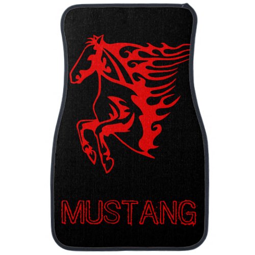 Flaming Fire Red Bronco Stallion Wild Horse Car Floor Mat