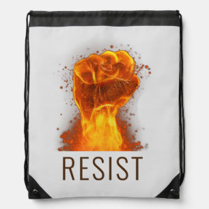 Flaming Fist Resist Drawstring Bag